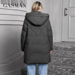 GASMAN 2024 Women Down Jacket Medium Classic zipper design Big Pocket Stand Collar Hooded Slim coat Women Parkas 83356