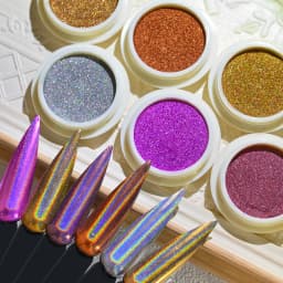 6 Pcs Elegant Mirror Chrome Effect Metallic Dust Holographic Glazed Manicure Decoration Reflective Gold Silver Glitters Powder