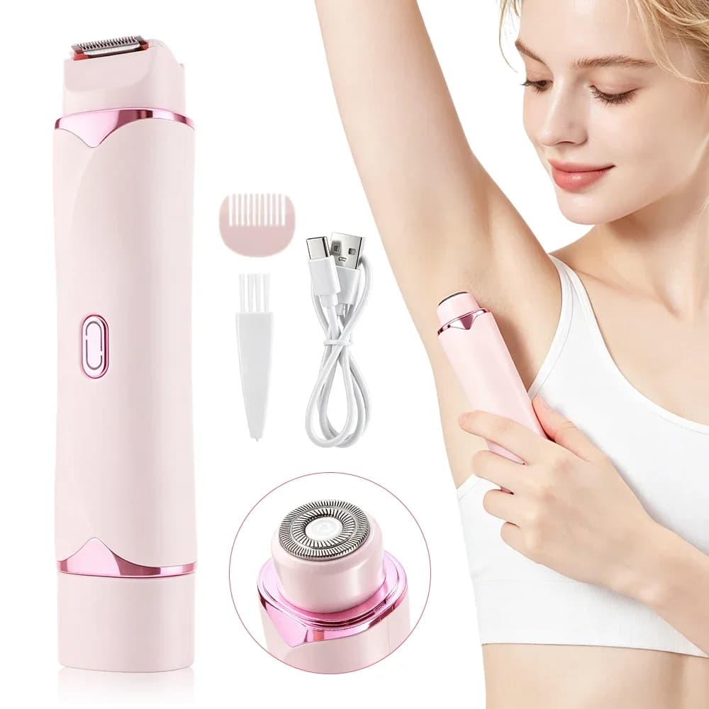 2 in 1 Double Head Electric Shaver for Women Waterproof Wet & Dry Hair Razors Bikini Hair Trimmer Detachable Head Shaver