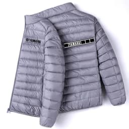 Men Yamaha Racing Graphic Light Puffer Jacket Stand Collar Zip Up Warm Motorcycle Biker Windproof Coat Winter Casual Outerwear