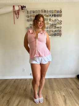 Y2K Grunge Women White Double Button Pocket Elastic Waist Ruffle Hem Bubble Shorts 2026
