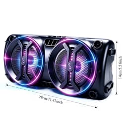Portable wireless Bluetooth speaker with multi-mode colorful lights. Supports TF card, USB Type-C port and FM radio. Suitable for parties, outdoor camping, square dancing and other occasions. A lovely gift.