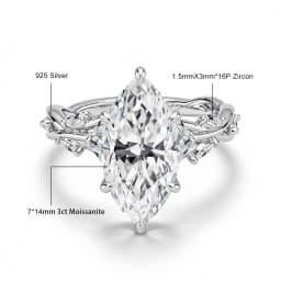 Real 14K Gold Filled Moissanite Wedding Ring 3CT Marquise Cut GRA Diamond Nature-Inspired Au585 Engagement Ring for Women