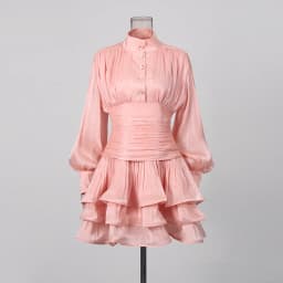 TWOTWINSTYLE Solid Spliced Ruffles Dress Female Stand Collar Long Sleeve Loose French Elegant Women's Dresses Autumn Fashion New