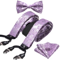 Burgundy Black White  Mens Suspender Adjustable 6 Clips Jacquard Braces Bowtie Hanky Cufflinks Set Silver Gold
