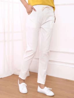 JMPRS 100% Cotton Linen Women Pants Summer Drawstring Ankle-Length Pants Elastic Waist Thin Solid Korean Fashion Ladies Trousers