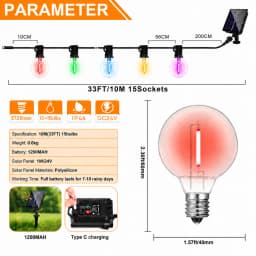 Christmas G40 Colored Plastic LED Outdoor Solar String Light Garland Waterproof 24V Globe Hanging Light for Garden Patio Cafe