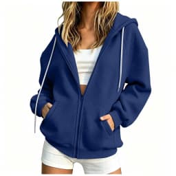 Women Winter Solid Color Pocketed Hooded Long Sleeved Coat Top Zippe Hoodies for Women