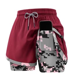 Women's 2-in-1 Gym Shorts with Pockets High Waist Quick Dry Breathable Lightweight Workout Running Swim Beach Casual Outdoor