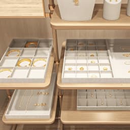 Oirlv 12/24 Grids Linen Jewelry Display Trays Stackable Ring Necklace Bracelet Pendant Showcase Display Tray Organizer Plate
