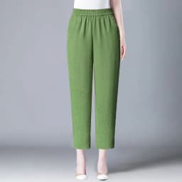 Ladies High Waist Ice Silk Hemp Thin Straight Leg Casual Pants Harlan Sle Nine Point Summer Trousers Pure Color Casual Wear