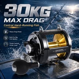 SAMOLLA Trolling Fishing Reel Aluminum Spool, Alarm Button Brake Force Adjustment Deep Sea Reel 30KG Max Drag