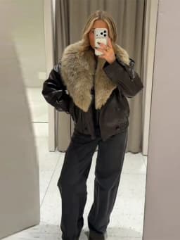 Elegant PU Fur Patchwork Jacket Women Loose Detachable Collar Lapel Double Breasted Jackets Female Fashion Winter Warm Outwear