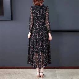 Women Summer Chiffon Printed Dresses 2025 Spring Summer Long Elegant Drawstring Dress Female Large Size Midi Dresses 6XL W752