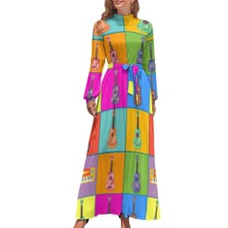 White Music Notes Dress Note Worthy Print Sexy Maxi Dress Aesthetic Bohemia Long Dresses High Waist Pattern Clothing