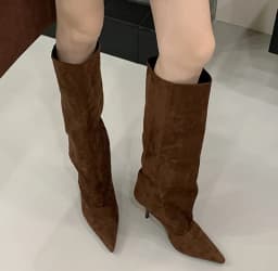 Punk-Style Belt Buckle Mid-Calf Boots for Women Square Heel Motorcycle Boots Pu Leather Pleated Boots Street Retro Riding Boots