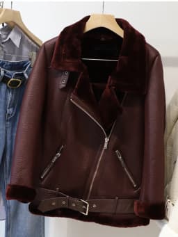 Ly Varey Lin Winter Faux Lamb Leather Jacket Women Faux Leather Lambs Wool Fur Collar Pu Moto Zipper Jacket Warm Thick Outerwear
