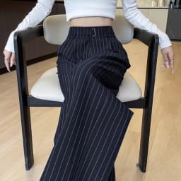 Elegant Striped High Waist Loose Straight Leg Pants Women's Spring Autumn 2026 New Style Floor Length Wide Leg Trousers