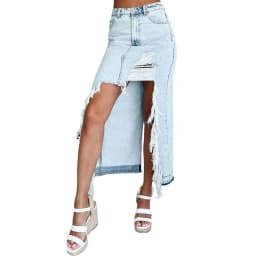 Distressed Ripped Denim Skirts Holes Skirt Solid Zipper Fly High Waist Vestidos Washed Slim Pockets Sexy Wrap Buttocks