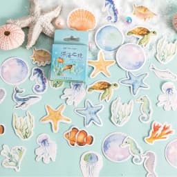 46pcs Deep Sea Theme Cute Animal Decorative Boxed Stickers for Scrapbooking Diary Journal Planner Stationery Album Phone Label
