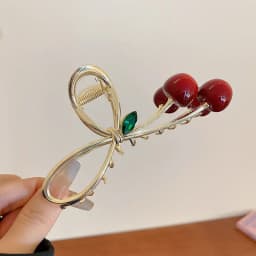Women Elegant Cherry Hair Claw Grab Clips Bow Hairpins Korean Fashion Barrettes Girls Ponytail Shark Clip Hair Accessories