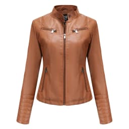 Faux Leather Women Coat Pu Coats Thin Jacket Full Sleeve Stand Collar Slim Fit Solid Sexy Regular Jackets Zipper Casual Splice