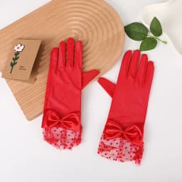 26CM Women Sexy Mesh Thin Bow Gloves Breathable Elasticity Bow Dot Cute Lovely Sweety Banquet Stage Performance Wedding