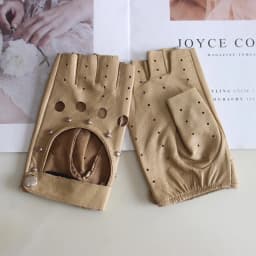 New Women's Sheepskin Half Finger Gloves Thin Style Unlined Rivet Style Colored Genuine Leather Driving Gloves