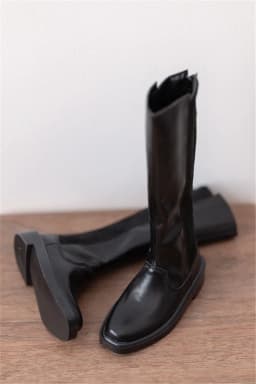 BJD SD Doll Shoes 1/3 1/4 Boys Daily Elegant Handsome Square Toe Glossy Black Soft Leather Mid-calf High Boots Doll Accessories