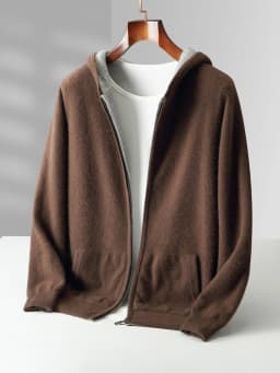 New Men's 100% Merino Wool Double Sided Wearable Hooded Sweater Casual Autumn Winter Coat Long Sleeved Men's Wool Sweater Tops