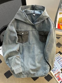 Spring Autumn Denim Hoodie Splicing with Pockets Men's Sweatshirts American Casual Fashion Loose Jean Male Pullover Top