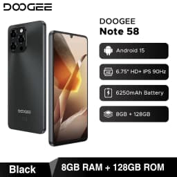 Global Version DOOGEE Note 58 8GB RAM 128GB ROM 6.75" HD+ 90Hz IPS Screen 6250mAh Large battery NFC Android 15 Smartphone