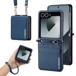 Crossbody Cards Solt Wallet Leather Case For Samsung Galaxy Z Flip 7 6 5 4 5G 3 7FE Flip7 Bag Strap Long Lanyard Business Cover