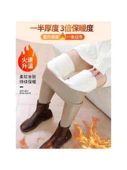 PU Super Quality Winter Women Large Size Khaki Leather Pants Lamb Velvet Leggings High Waist Fleece Lined Windproof Thickened