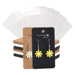 50Pcs Kraft Paper Card with 50Pcs Self-Adhesive Bags Blank Cardboard Holder Tags For Long Drop Earring Jewelry Display Packaging