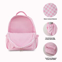 Gingham Ruffle Girls Backpack With Pencil Holder Sleeves Multi-pocket Large Capacity For Teens Back To School Travel Daypack