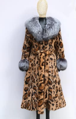Leopard Print Real Rabbit Fur Coat for Women Long Thickened Warm One-Piece Autumn Winter Fashion with Fox Fur Collar