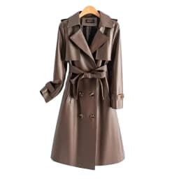2024 High-quality Leather Trench Coat Women's Sheepskin Outerwear X-long Windbreaker Autumn Winter Lady Streetwear Overcoat 5xl