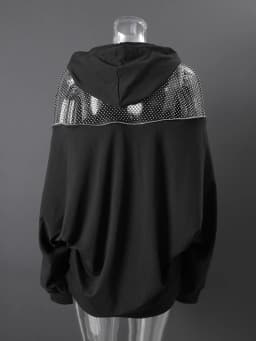 [EAM] Black Grid Hollow Out Big Size Casual Sweatshirt New Hooded Long Sleeve Women Fashion Tide Spring Autumn 2026 CPG6782