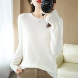 Fashion 100% Merino Wool Sweater Elegant Cashmere Pullover Women O-Neck Long Sleeve Knitwear Basic Clothing Jumper Tops