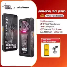 Ulefone Armor 30 Pro 5G Rugged Phone Android 14 Smartphone 6.9" Dual Screen 16GB+512GB MediaTek Dimensity 7300X 12800mAh 64MP