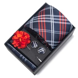 2025 New Design Brand 8 cm Blue Striped Tie Handkerchief Cufflink Brooch Set Man Gift Box Wedding Gift Fit Formal Party