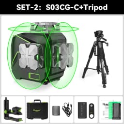 Huepar S03CG Set 3D Cross Line Laser Level Bluetooth & Remote 12 Lines Osram Green Beam Laser With Receiver Tripod Rangefinder