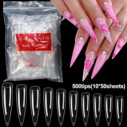 1Bag(600Pcs)Natural Stiletto Practice Nail Tips 10Size Half Cover Fake Acrylic Tip UV Gel Extension Press On Nails Manicure Tool
