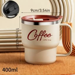 WORTHBUY 400/480ML 304 Stainless Steel Coffee Cup With Lid&Handle Double Layer Coffee Mug Drinkware Reusable Insulated Water Cup