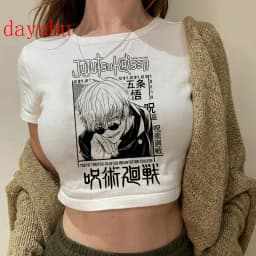 2000s Hip Hop Crop Top  Tshirt Manga Japanese Anime Jujutsu Kaisen T Shirt Gojo Satoru Tops Yuji Itadori Cropped Tees T-shirt