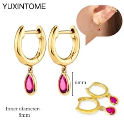 925 Silver Ear Needle Rose Red Hoop Earrings For Women Exquisite Water Drop/Flower/Heart Crystal Piercing Huggie Earring Jewelry