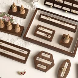 Walnut Wood Jewelry Display Stand Vintage Ring Earring Display Tray Velvet Lining for Jewelry Photography Shop Counter Display
