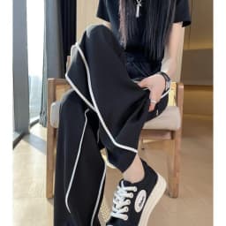 Quick Dry Ice Silk Wide Leg Pants Women Summer Thin New Stripe Straight Casual Running Sports Long Trousers