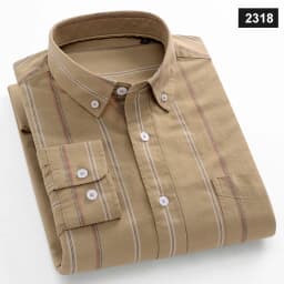 Casual Long-sleeve Shirts for Men Slim Fit Plain Shirt 100%cotton Plaid Striped Tops Soft Designer Fashion Korean Trends Clothes